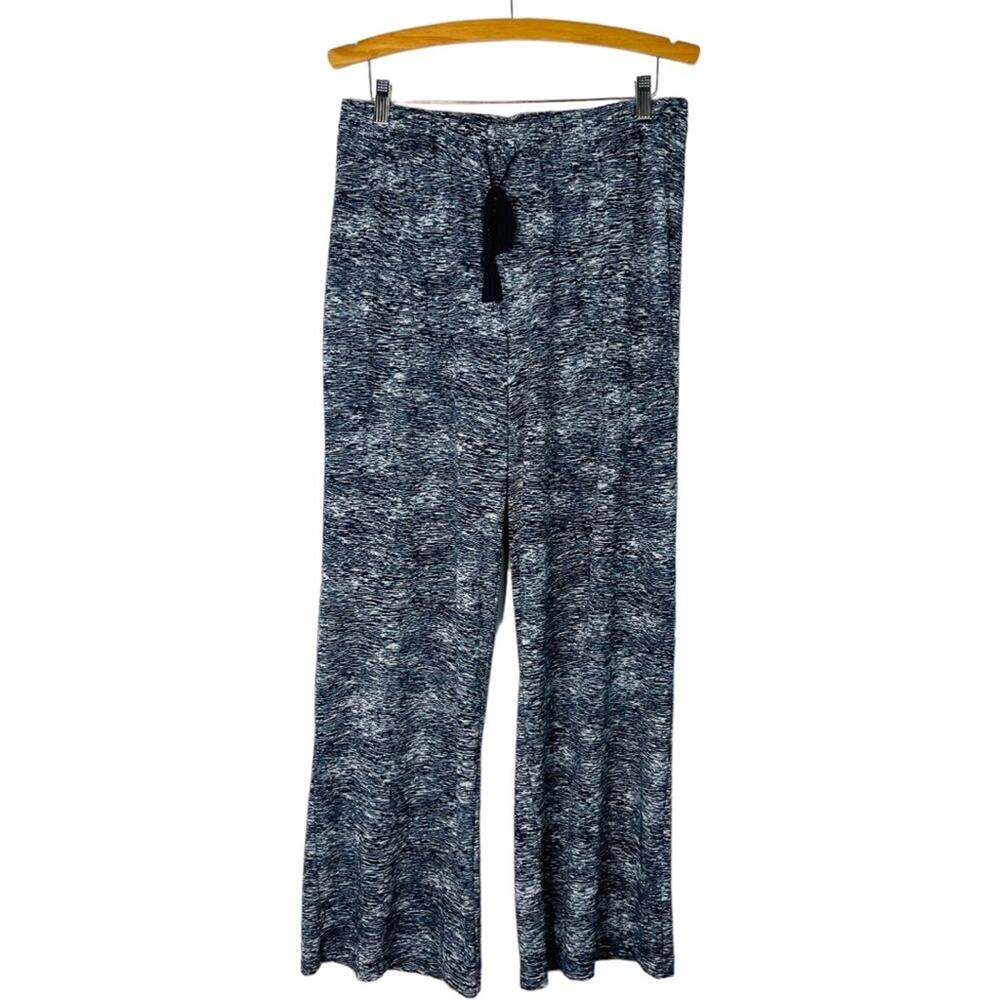 New Directions blue white abstract wide leg stretchy palazzo pants medium